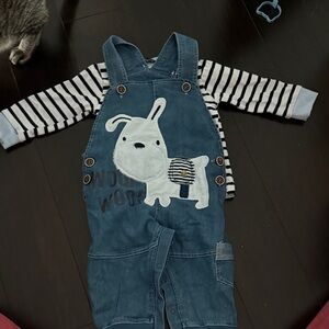 Blue Denim Kids Overalls with Dog Design